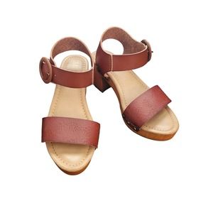 MIA Brown Leather Thick Strap Chunky Heel Pumps